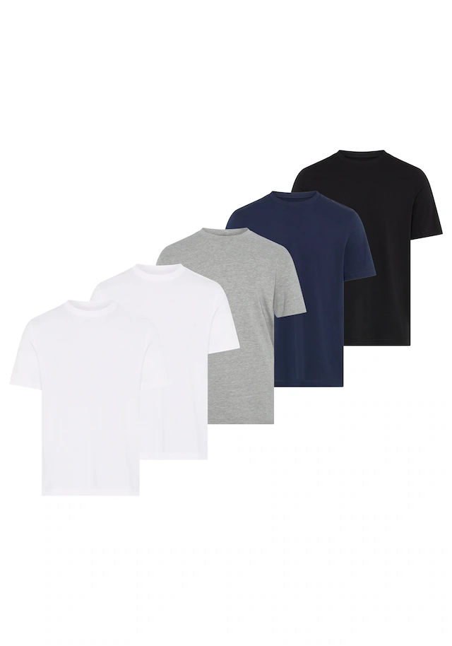 Man's World Rundhalsshirt 5er-Pack, Kurzarm, Regular Fit, unifarben, Rundhals, aus Baumwolle