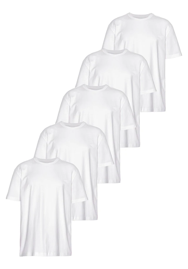 Man's World Rundhalsshirt 5er-Pack, Kurzarm, Regular Fit, unifarben, Rundhals, aus Baumwolle