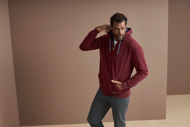 Man's World Kapuzensweatjacke mit kontrastfarbigem Innenfutter