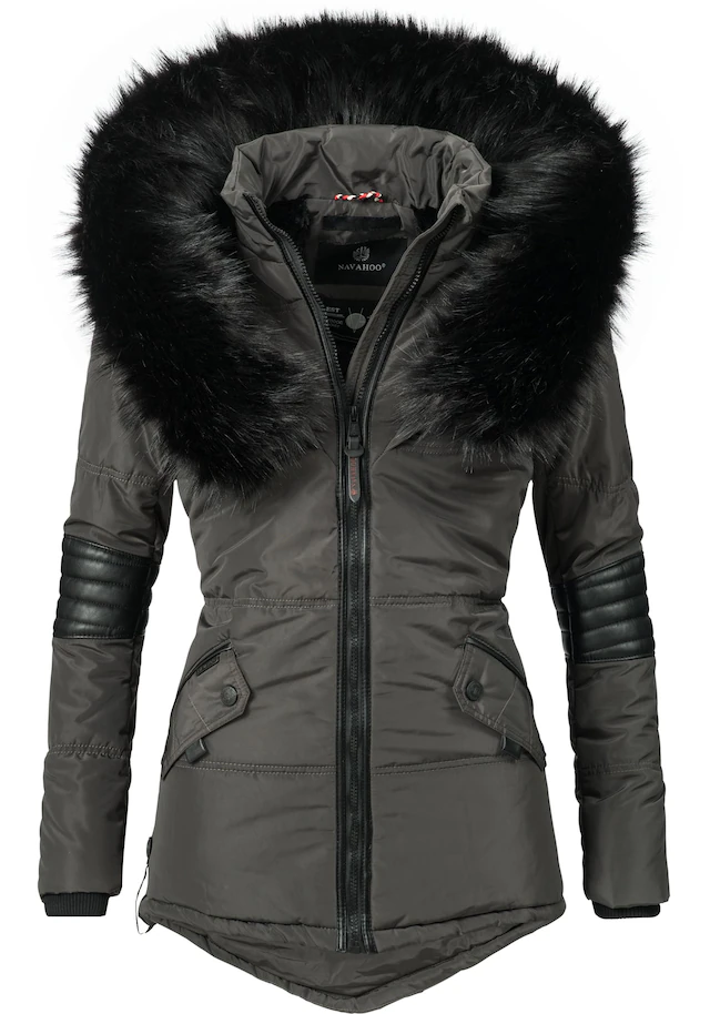 Navahoo Winterjacke »Nirvana« mit Kapuze edle Steppjacke m. schwarzem Kunstpelzkragen