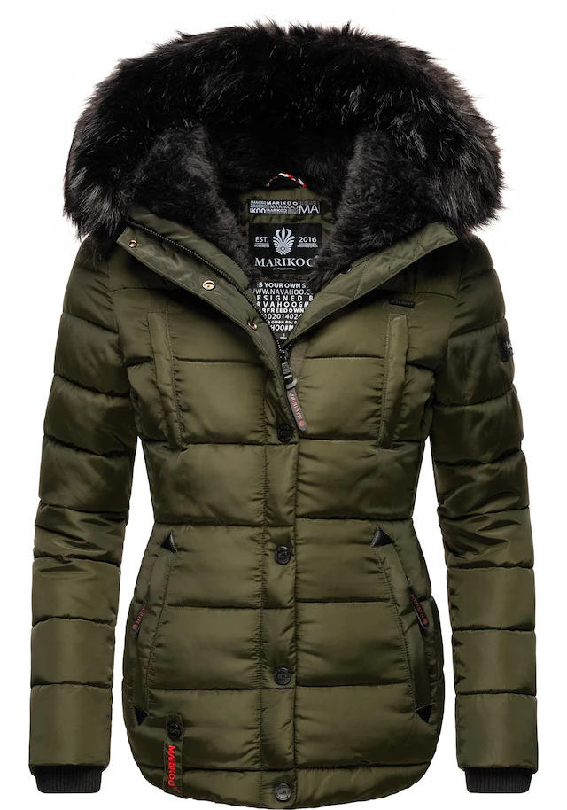 Marikoo Steppjacke »Lotusblüte« mit Kapuze hochwertige Winter Jacke mit edler Kunstpelz Kapuze