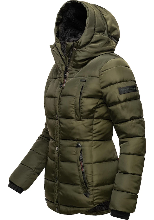 Marikoo Steppjacke »Lotusblüte« mit Kapuze hochwertige Winter Jacke mit edler Kunstpelz Kapuze