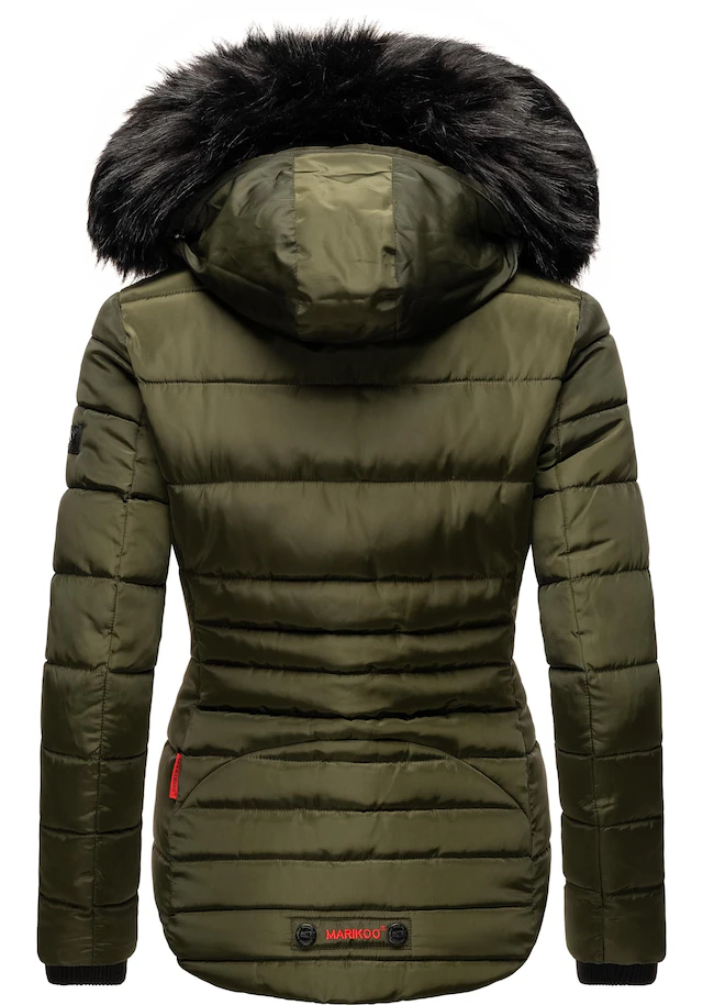 Marikoo Steppjacke »Lotusblüte« mit Kapuze hochwertige Winter Jacke mit edler Kunstpelz Kapuze