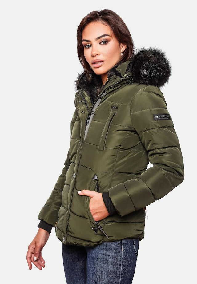 Marikoo Steppjacke »Lotusblüte« mit Kapuze hochwertige Winter Jacke mit edler Kunstpelz Kapuze