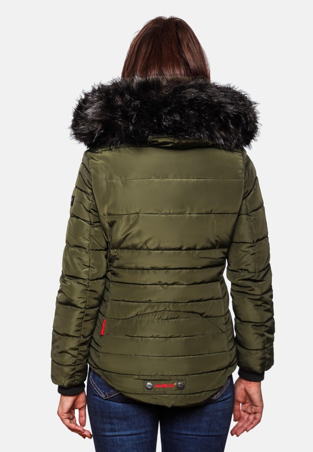 Marikoo Steppjacke »Lotusblüte« mit Kapuze hochwertige Winter Jacke mit edler Kunstpelz Kapuze