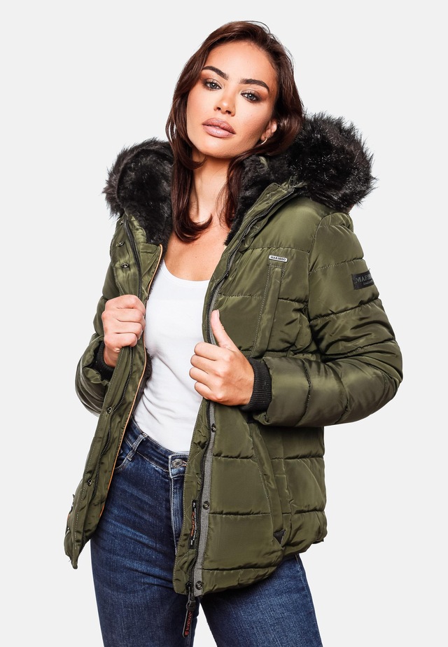 Marikoo Steppjacke »Lotusblüte« mit Kapuze hochwertige Winter Jacke mit edler Kunstpelz Kapuze