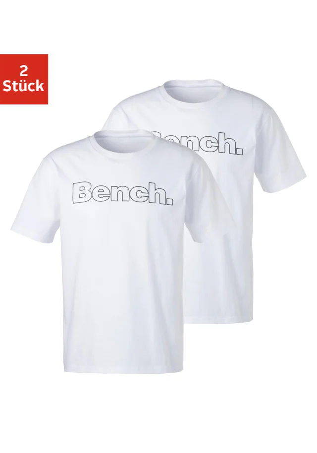 Bench. Loungewear T-Shirt 2 Stk. Shirt mit Logoprint, Basicshirt mit Rundhals aus reiner Baumwolle