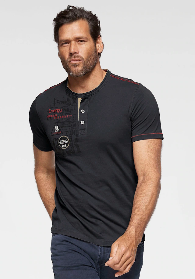 Man's World Henleyshirt Kurzarm, lässige Passform, bedruckt, Rundhals, casual