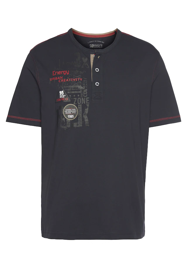 Man's World Henleyshirt Kurzarm, lässige Passform, bedruckt, Rundhals, casual