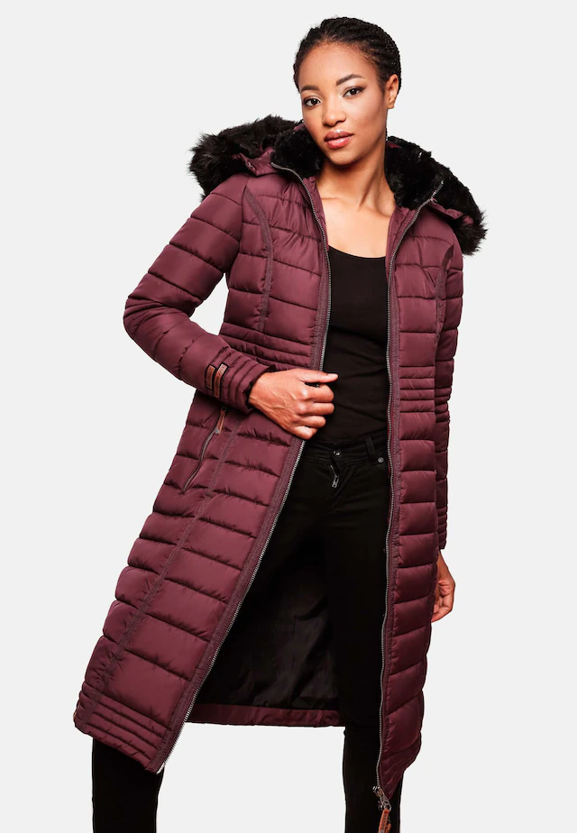 Navahoo Wintermantel »Umay« langer Damen Winter Steppmantel mit Kunstfellkapuze