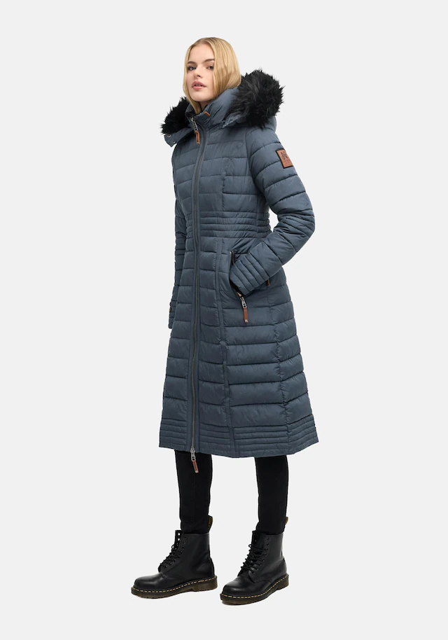 Navahoo Wintermantel »Umay« langer Damen Winter Steppmantel mit Kunstfellkapuze