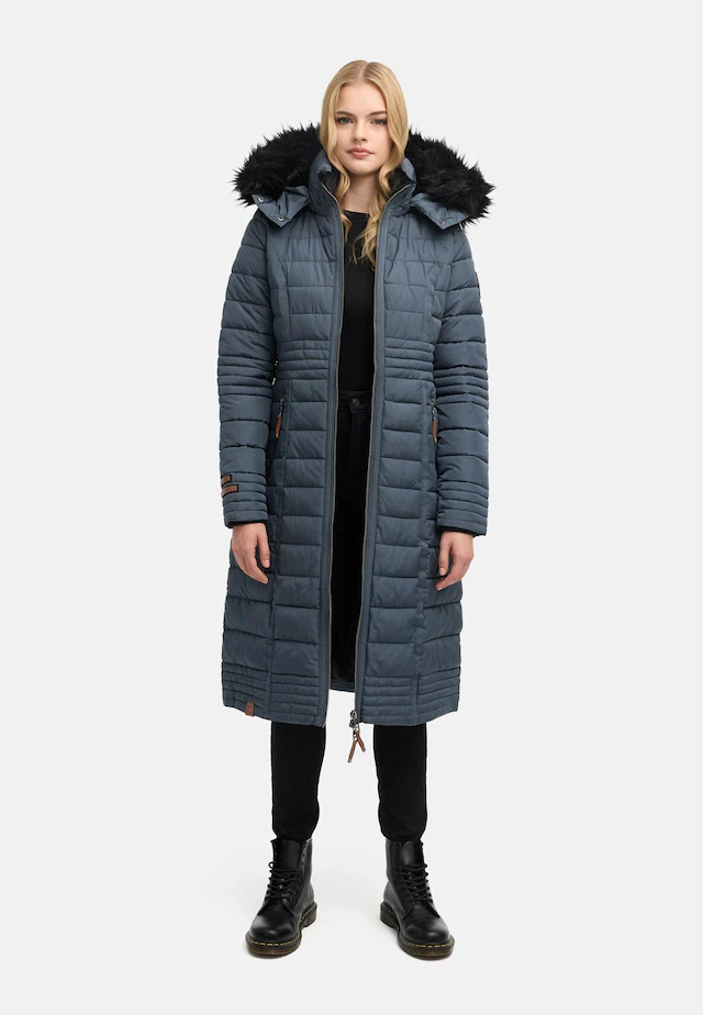 Navahoo Wintermantel »Umay« langer Damen Winter Steppmantel mit Kunstfellkapuze