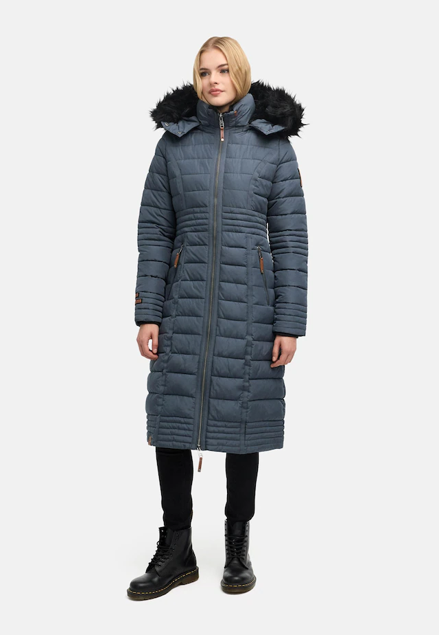 Navahoo Wintermantel »Umay« langer Damen Winter Steppmantel mit Kunstfellkapuze
