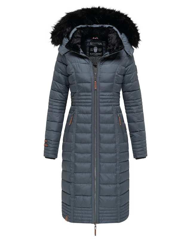 Navahoo Wintermantel »Umay« langer Damen Winter Steppmantel mit Kunstfellkapuze