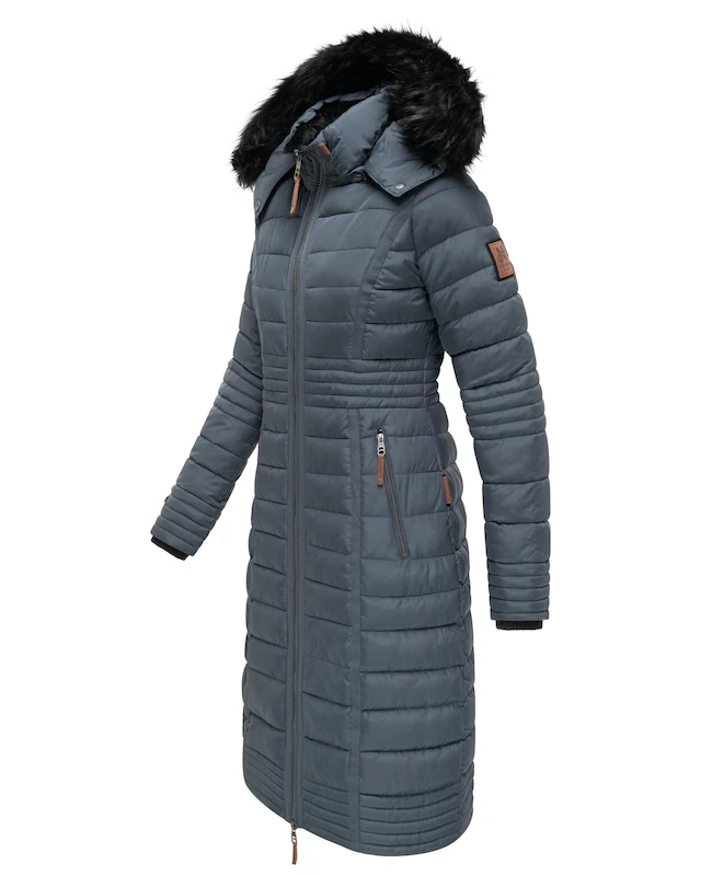 Navahoo Wintermantel »Umay« langer Damen Winter Steppmantel mit Kunstfellkapuze