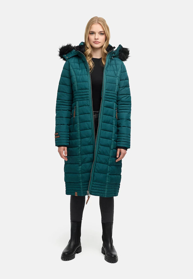 Navahoo Wintermantel »Umay« langer Damen Winter Steppmantel mit Kunstfellkapuze