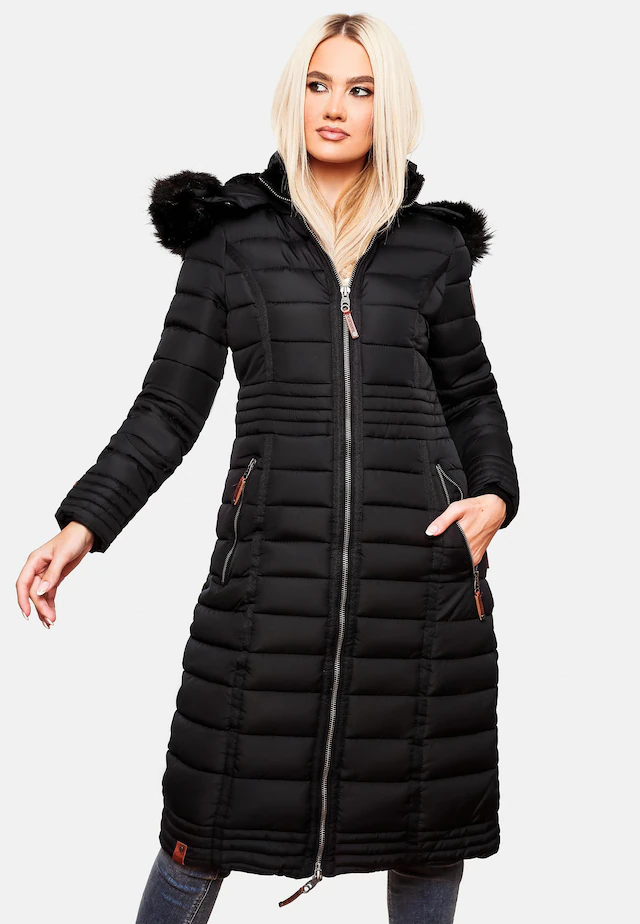Navahoo Wintermantel »Umay« langer Damen Winter Steppmantel mit Kunstfellkapuze