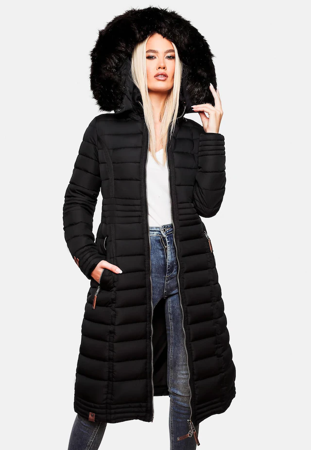Navahoo Wintermantel »Umay« langer Damen Winter Steppmantel mit Kunstfellkapuze
