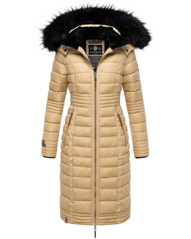 Navahoo Wintermantel »Umay« langer Damen Winter Steppmantel mit Kunstfellkapuze