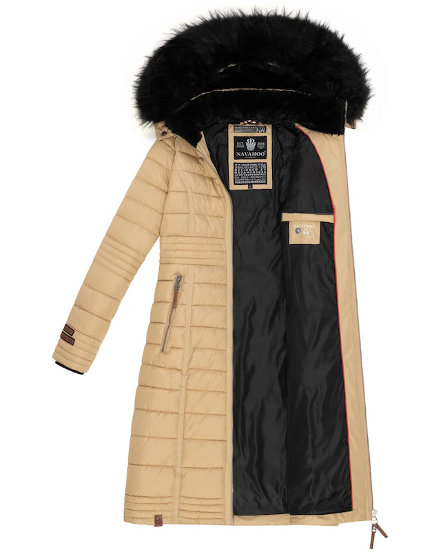 Navahoo Wintermantel »Umay« langer Damen Winter Steppmantel mit Kunstfellkapuze