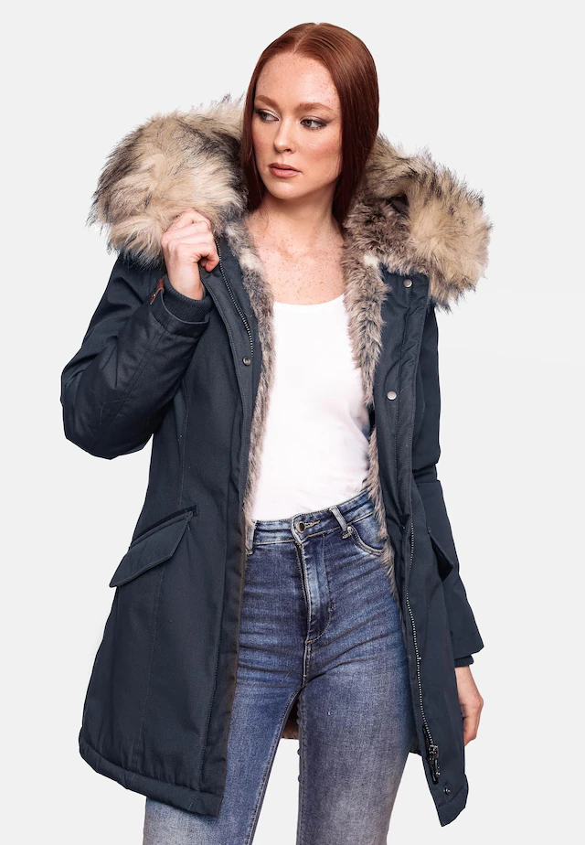 Navahoo Wintermantel »Cristal« stylischer Damen Winterparka mit Kunstfell-Kapuze
