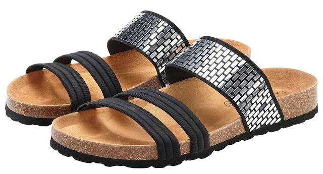 LASCANA Pantolette »Mule, Sandale, offener Schuh, Sommerschuh,« mit Komfortkorkfußbett aus Leder und elastischen Riemchen
