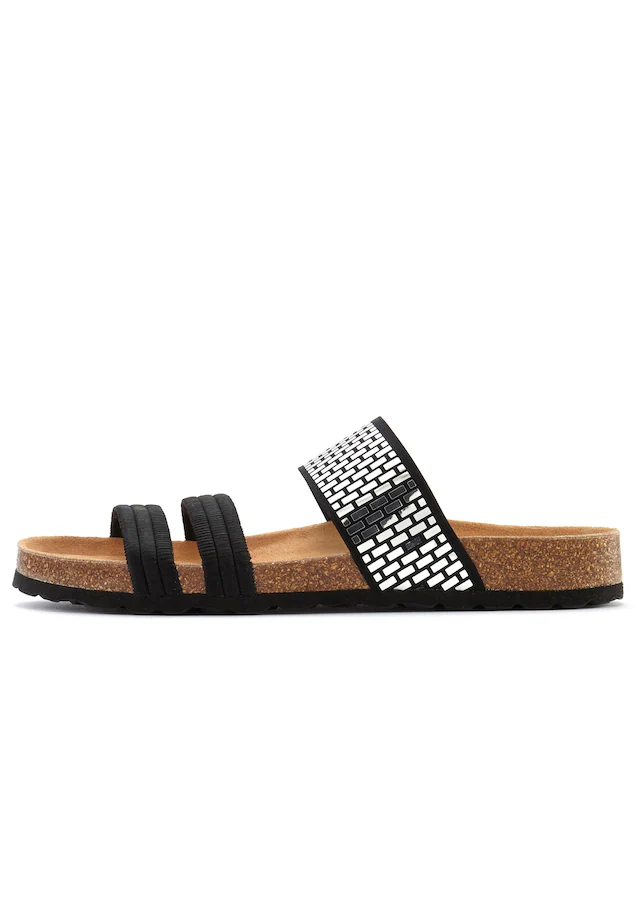 LASCANA Pantolette »Mule, Sandale, offener Schuh, Sommerschuh,« mit Komfortkorkfußbett aus Leder und elastischen Riemchen