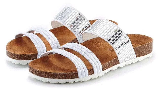 LASCANA Pantolette »Mule, Sandale, offener Schuh, Sommerschuh,« mit Komfortkorkfußbett aus Leder und elastischen Riemchen