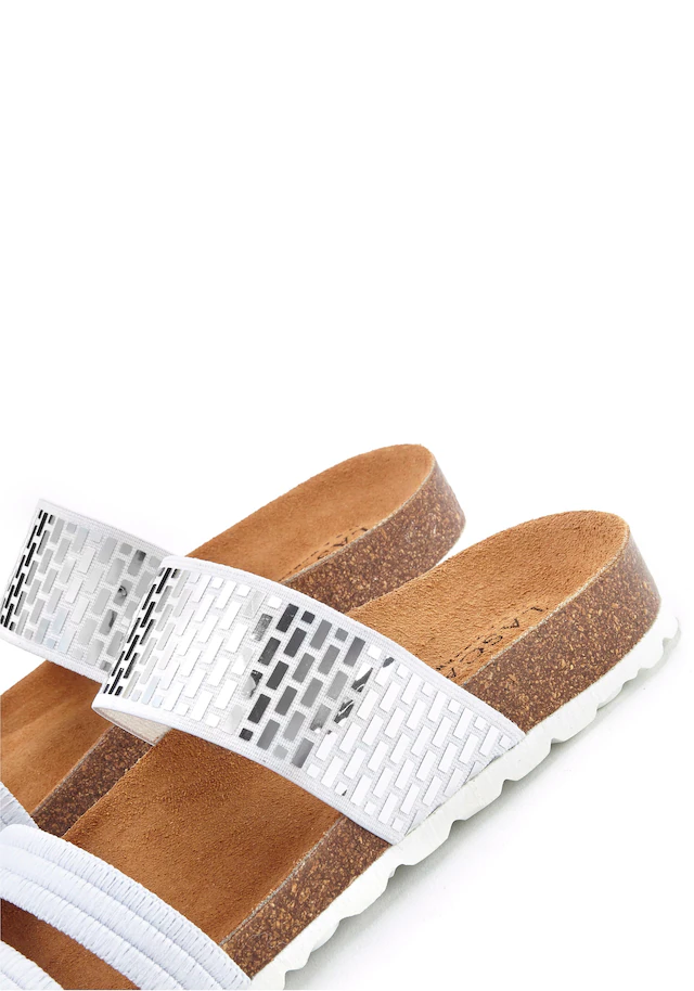 LASCANA Pantolette »Mule, Sandale, offener Schuh, Sommerschuh,« mit Komfortkorkfußbett aus Leder und elastischen Riemchen