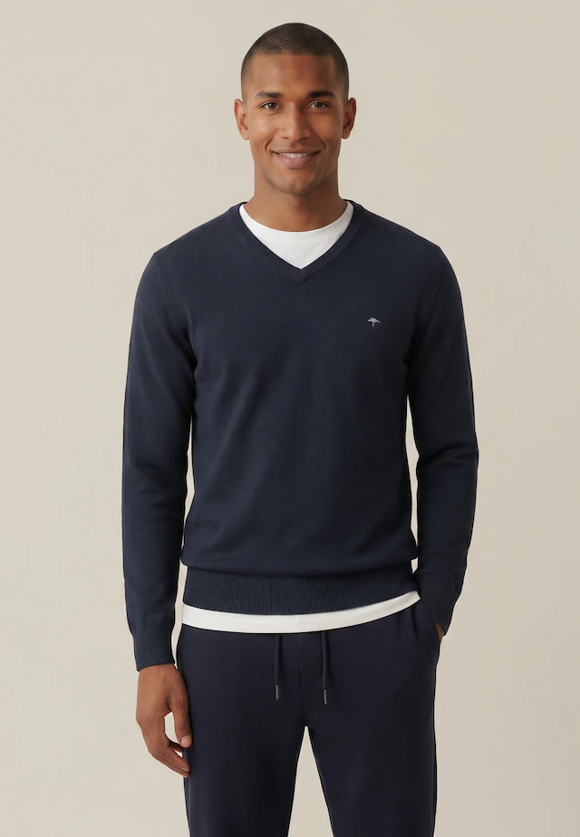 FYNCH-HATTON Strickpullover »FYNCH-HATTON Pullover mit V-Kragen« aus Baumwolle, mit V-Ausschnitt, bequeme Passform