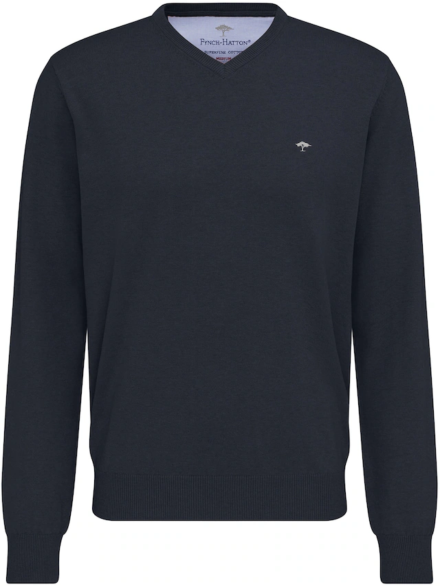 FYNCH-HATTON Strickpullover »FYNCH-HATTON Pullover mit V-Kragen« aus Baumwolle, mit V-Ausschnitt, bequeme Passform