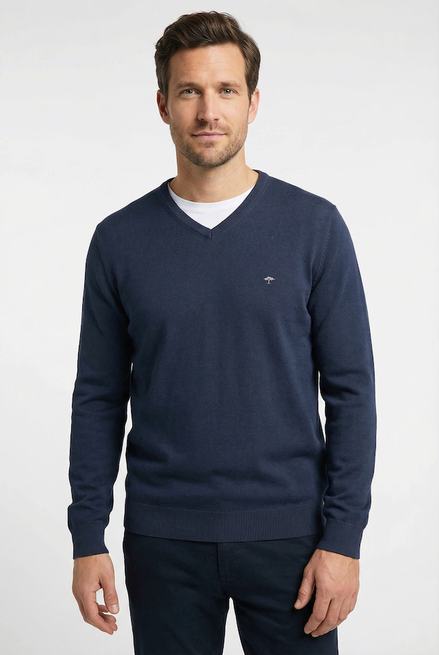 FYNCH-HATTON Strickpullover »FYNCH-HATTON Pullover mit V-Kragen« aus Baumwolle, mit V-Ausschnitt, bequeme Passform