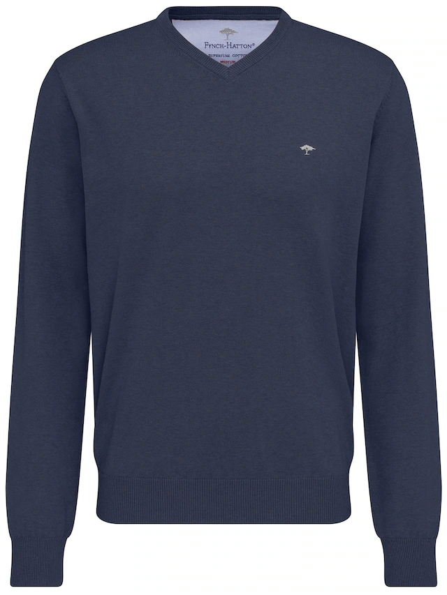 FYNCH-HATTON Strickpullover »FYNCH-HATTON Pullover mit V-Kragen« aus Baumwolle, mit V-Ausschnitt, bequeme Passform