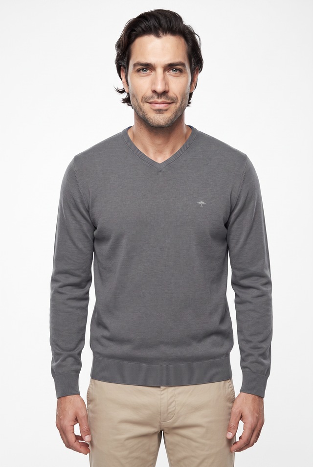 FYNCH-HATTON Strickpullover »FYNCH-HATTON Pullover mit V-Kragen« aus Baumwolle, mit V-Ausschnitt, bequeme Passform