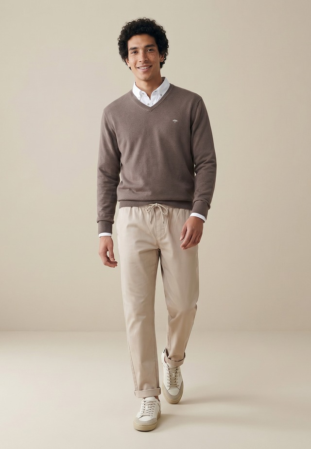 FYNCH-HATTON Strickpullover »FYNCH-HATTON Pullover mit V-Kragen« aus Baumwolle, mit V-Ausschnitt, bequeme Passform