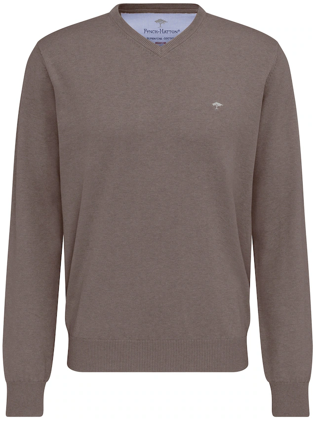FYNCH-HATTON Strickpullover »FYNCH-HATTON Pullover mit V-Kragen« aus Baumwolle, mit V-Ausschnitt, bequeme Passform