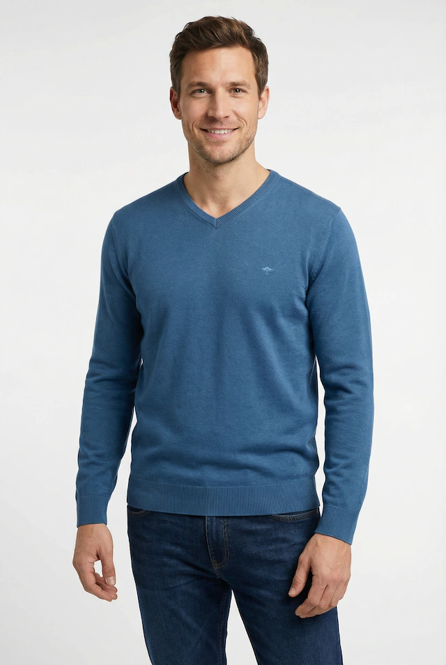 FYNCH-HATTON Strickpullover »FYNCH-HATTON Pullover mit V-Kragen« aus Baumwolle, mit V-Ausschnitt, bequeme Passform