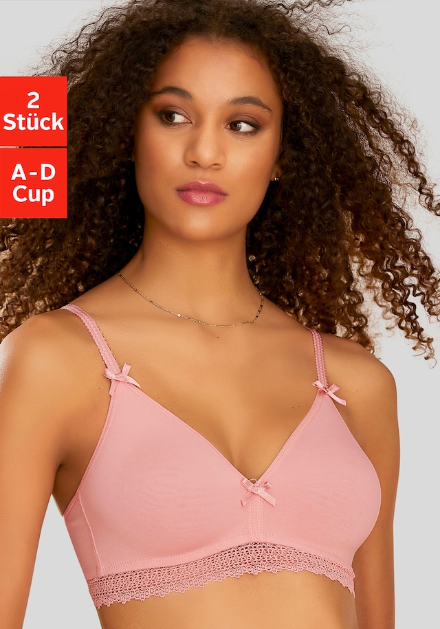 petite fleur by Lascana Bralette-BH », BH ohne Bügel, Baumwoll-BH« Packung, aus weicher Baumwolle mit hübschen Spitzenband, bequemer BH