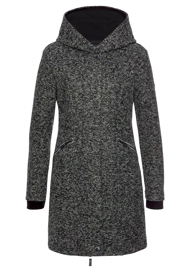 Polarino Strickmantel atmungsaktiv und wärmeisolierend. Strickoptik außen, Fleece innen.
