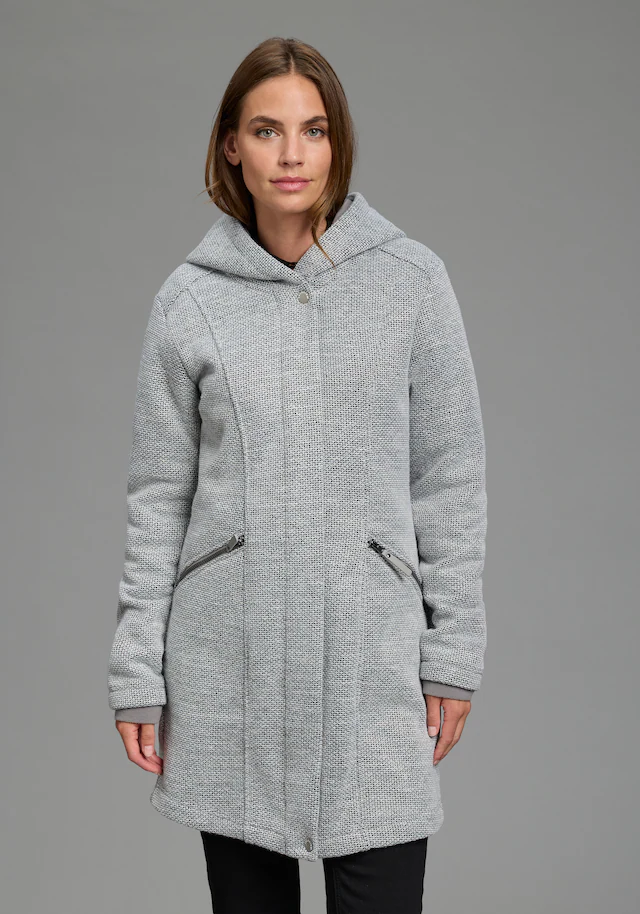 Polarino Strickmantel atmungsaktiv und wärmeisolierend. Strickoptik außen, Fleece innen.