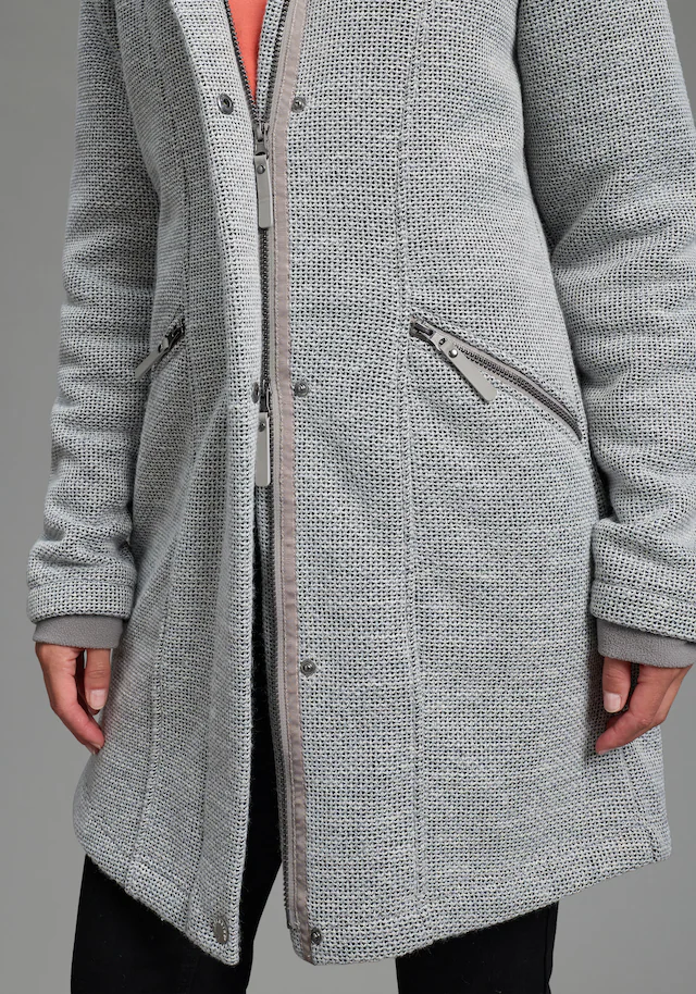 Polarino Strickmantel atmungsaktiv und wärmeisolierend. Strickoptik außen, Fleece innen.