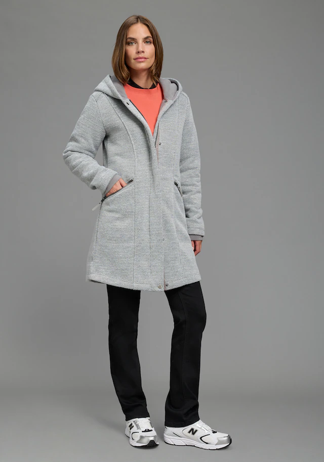 Polarino Strickmantel atmungsaktiv und wärmeisolierend. Strickoptik außen, Fleece innen.