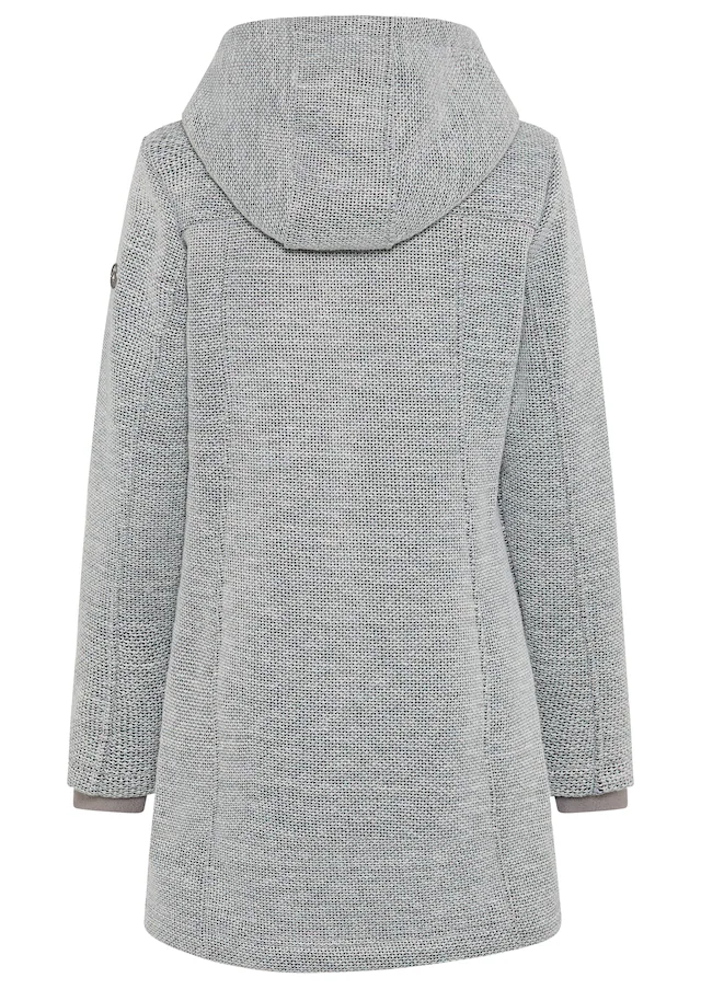Polarino Strickmantel atmungsaktiv und wärmeisolierend. Strickoptik außen, Fleece innen.