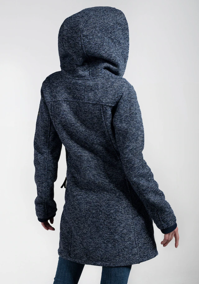 Polarino Strickmantel atmungsaktiv und wärmeisolierend. Strickoptik außen, Fleece innen.