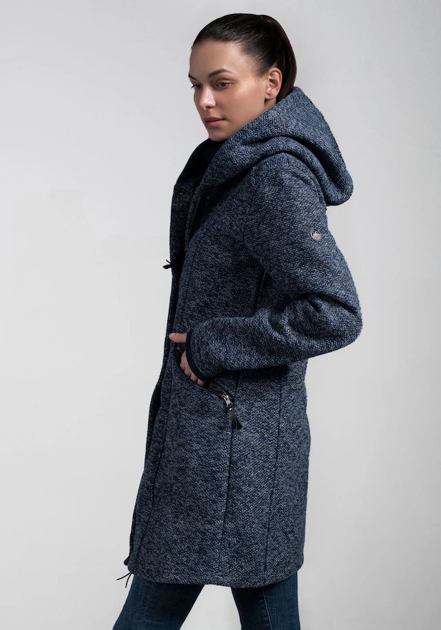 Polarino Strickmantel atmungsaktiv und wärmeisolierend. Strickoptik außen, Fleece innen.