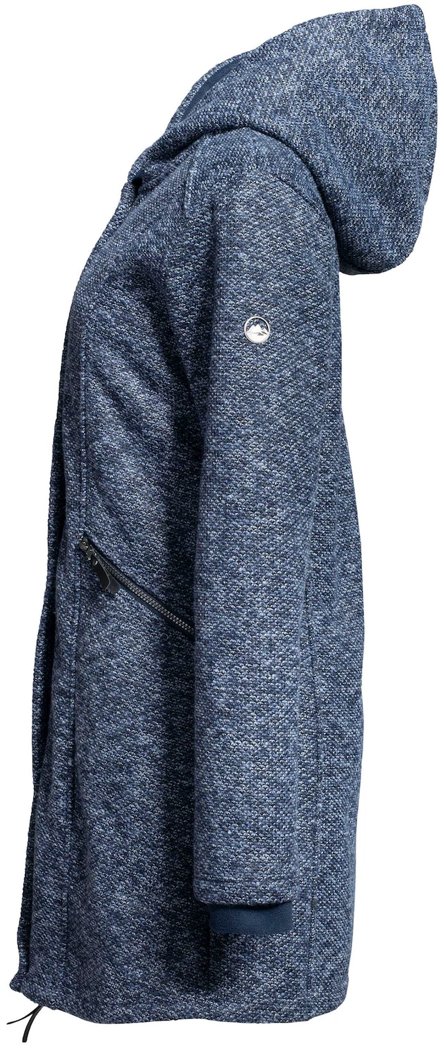 Polarino Strickmantel atmungsaktiv und wärmeisolierend. Strickoptik außen, Fleece innen.