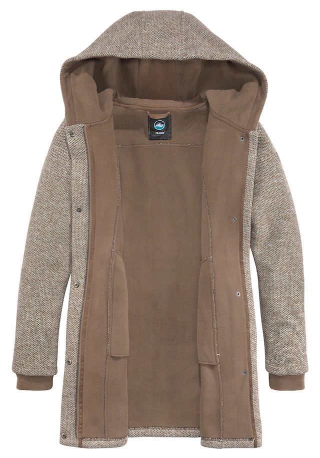 Polarino Strickmantel atmungsaktiv und wärmeisolierend. Strickoptik außen, Fleece innen.