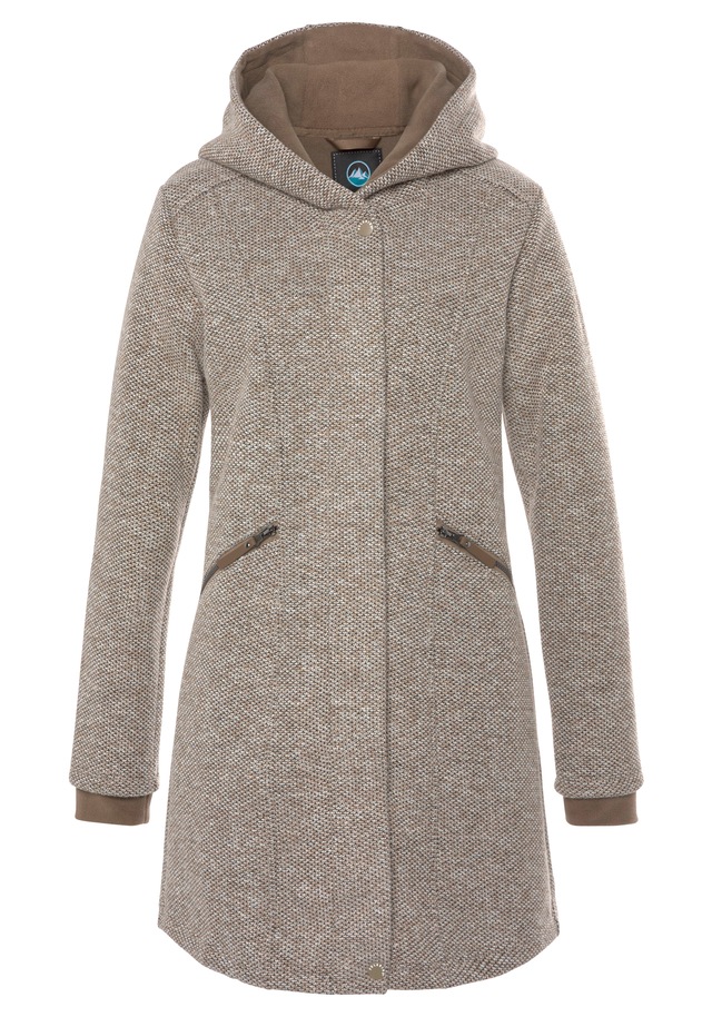 Polarino Strickmantel atmungsaktiv und wärmeisolierend. Strickoptik außen, Fleece innen.