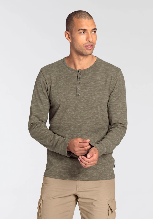 Bruno Banani Langarmshirt »mit exklusiver Melange-Optik« Henley-Shirt mit markanter Knopfleiste