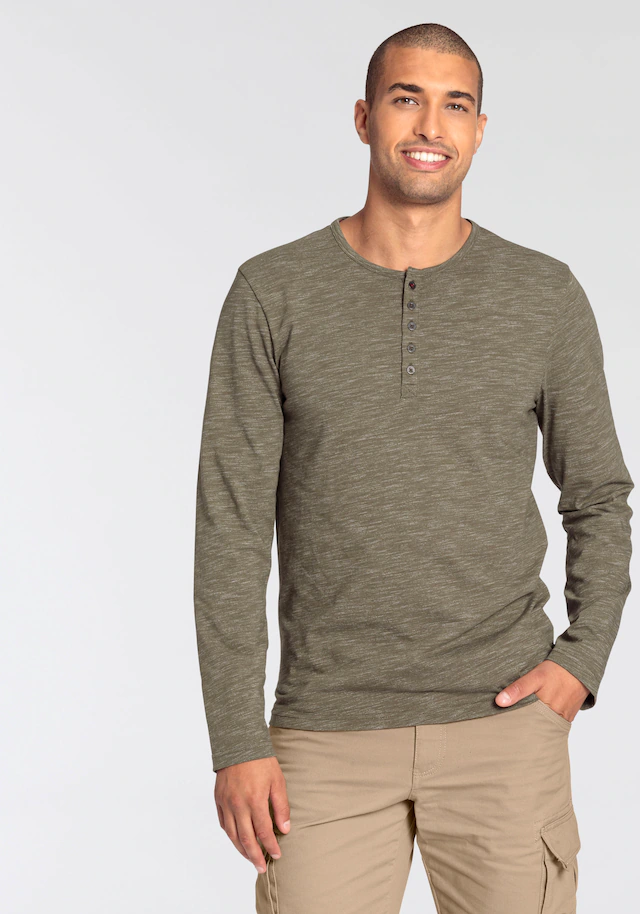 Bruno Banani Langarmshirt »mit exklusiver Melange-Optik« Henley-Shirt mit markanter Knopfleiste